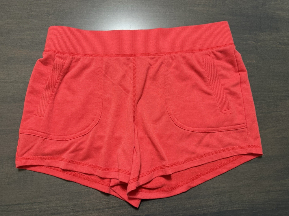 Athletic Shorts Women Medium Size 8-10 Orange Cotton Knit Elastic Waist Coral